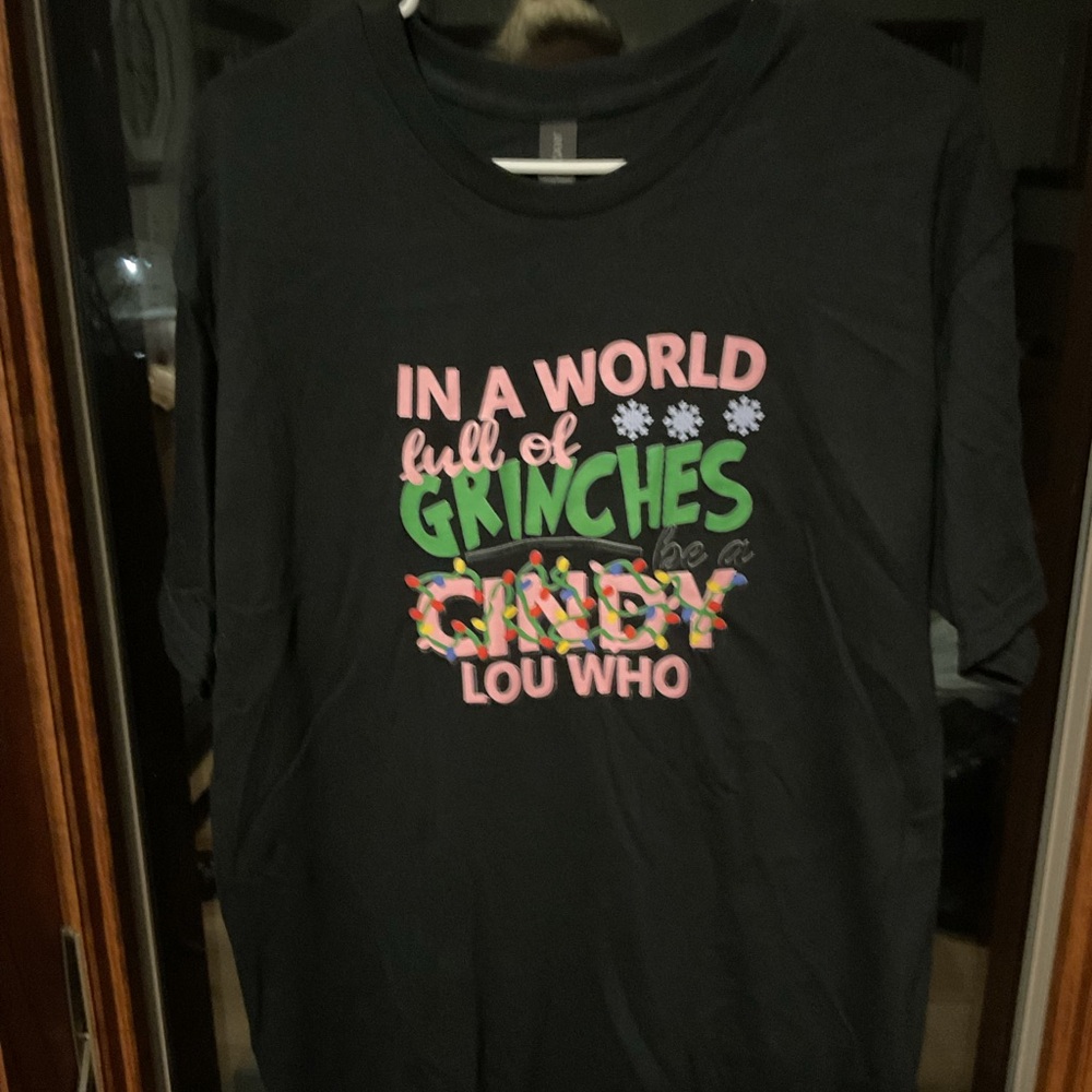 Gildan Black Tee with Pink Text